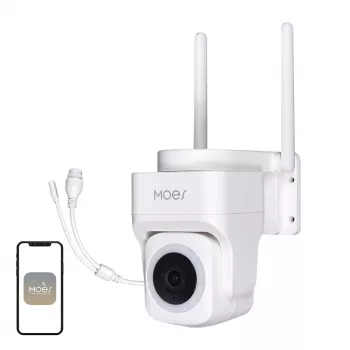MOES WCM-B66 cámara IP WLAN exterior 3MP con reconocimiento de personas por IA, visión nocturna a todo color, giro/inclinación, audio bidireccional, resistente a la intemperie IP66