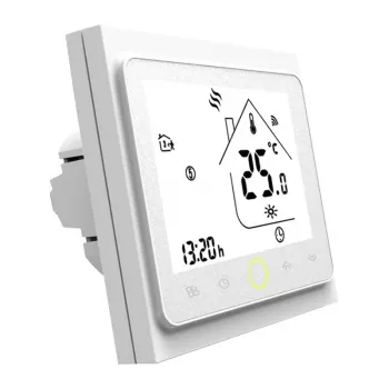 MOES BHT-002 Termostato inteligente Wi-Fi con LCD para calefacción por agua, pantalla táctil, control por app y voz, blanco