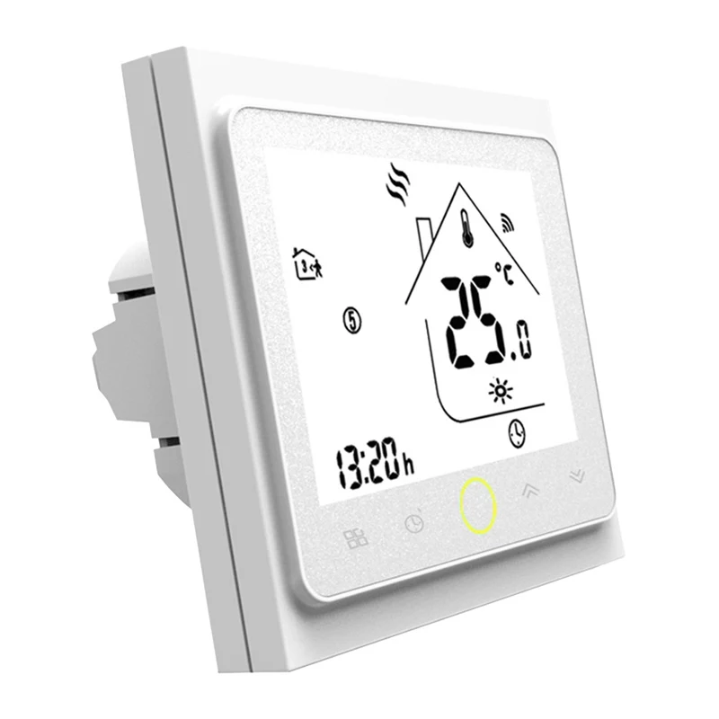MOES BHT-002 Termostato inteligente Wi-Fi con LCD para calefacción por agua, pantalla táctil, control por app y voz, blanco