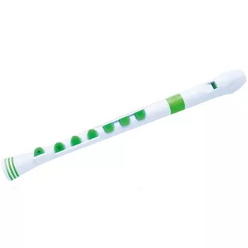 NUVO Recorder+ Flauta dulce soprano blanca y verde, digitación alemana, afinación en C, plástico ABS, con estuche, varilla de limpieza y tabla de digitación