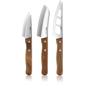 GEFU CAVINA Set de 3 cuchillos de queso, acero inoxidable, aptos para lavavajillas
