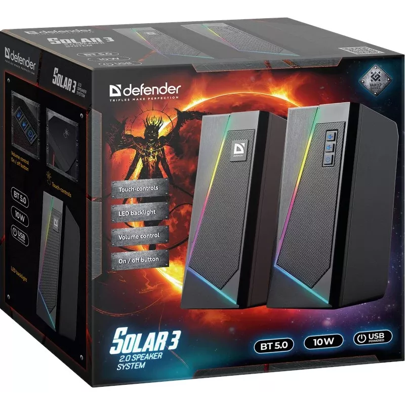 Defender Solar 3 2.0 altavoz Bluetooth, 10W, LED, USB, negro