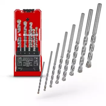 Einhell 38080 Juego de brocas para piedra, 8 piezas, 3-10 mm, punta de carburo de tungsteno, acero al carbono