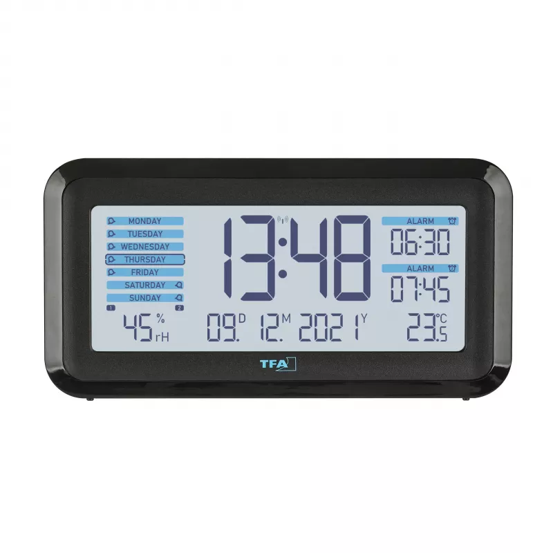 TFA Dostmann 60.2562.01.GB despertador radiofónico negro azul claro