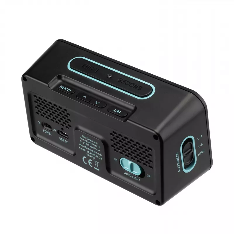 TFA Dostmann 60.2562.01.GB despertador radiofónico negro azul claro