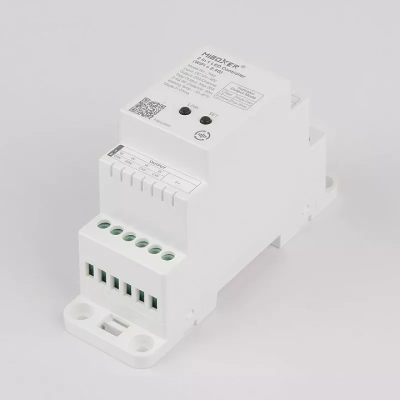MiBoxer TW2 controlador LED 2 en 1 para carril para tiras LED monocolor y CCT, DC12/24V, WiFi + RF 2,4GHz