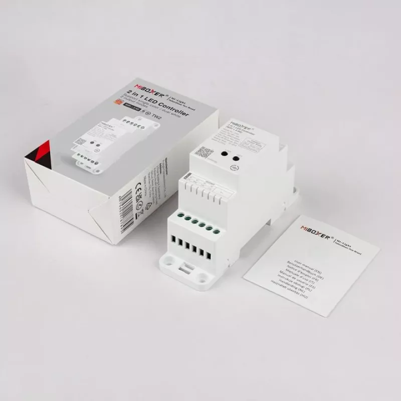 MiBoxer TW2 controlador LED 2 en 1 para carril para tiras LED monocolor y CCT, DC12/24V, WiFi + RF 2,4GHz