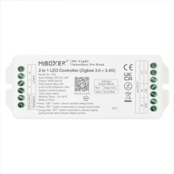 Miboxer PZ2 controlador LED Zigbee 3.0+ 2.4G, CCT/regulador 2 en 1, DC 12-48V, 20A