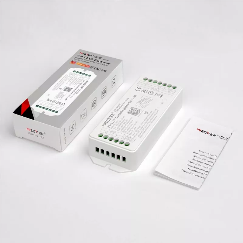 Miboxer PZ2 controlador LED Zigbee 3.0+ 2.4G, CCT/regulador 2 en 1, DC 12-48V, 20A