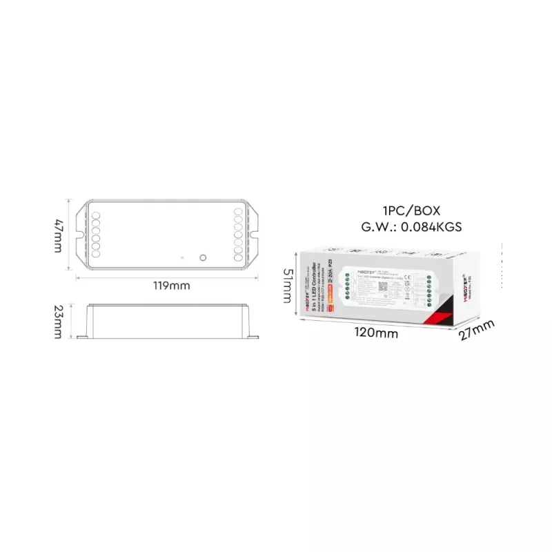 Miboxer PZ2 controlador LED Zigbee 3.0+ 2.4G, CCT/regulador 2 en 1, DC 12-48V, 20A