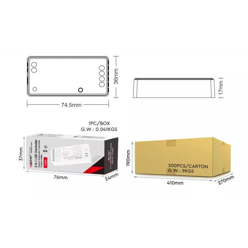 MiBoxer FUT035S+16kHz controlador LED 2 en 1 Dual White (DC12/24V, 2,4GHz, 16kHz sin parpadeo)