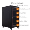 IT-BUDGET Armario de red SRK de 19 pulgadas set completo - 27U - 600x800 mm - Puerta de cristal/maciza - 4 ventiladores activos - PDU - Estantes - Flatpack - Negro (90ITB19SRK2768GS)