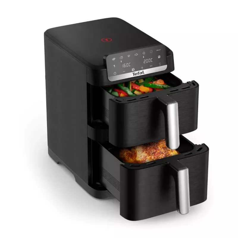 TEFAL Freidora de aire doble cesta EY7528E0 Easy Fry Crispy Stack, 2700 W, 6 L + 4 L, Negro