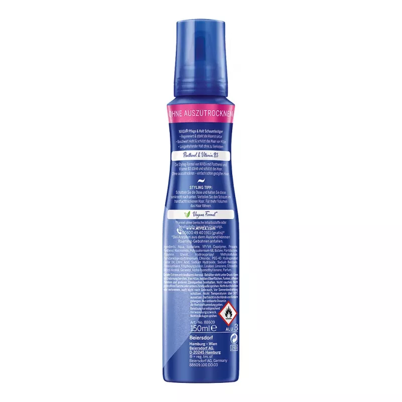 NIVEA Care & Hold espuma de peinado 150 ml – fijación fuerte, volumen y cuidado