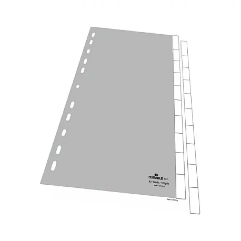 Separadores en blanco DURABLE 644110, polipropileno, 10 lengüetas, gris, A4