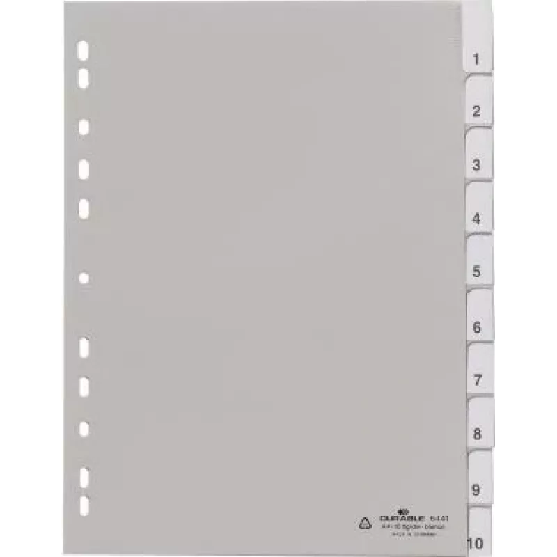 Separadores en blanco DURABLE 644110, polipropileno, 10 lengüetas, gris, A4