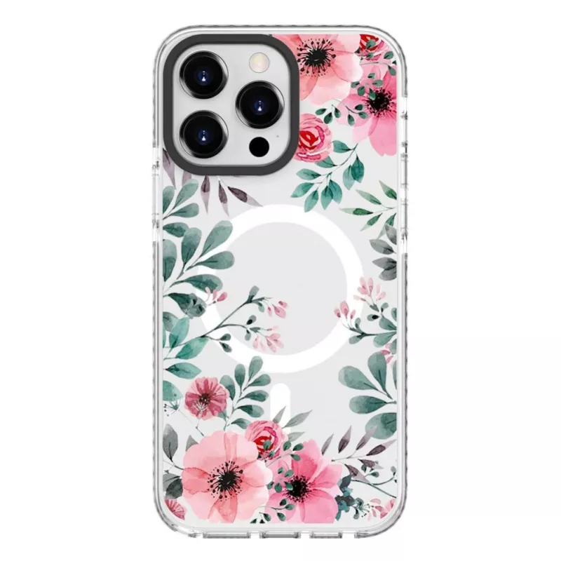 Funda Evelatus para Apple iPhone 15 Pro Max PC+TPU con MagSafe - estampado floral transparente