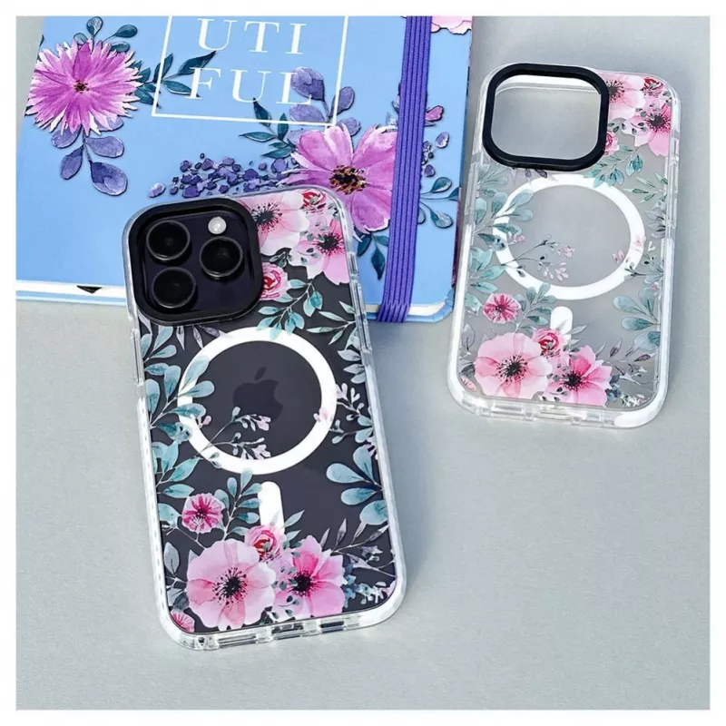 Funda Evelatus para Apple iPhone 15 Pro Max PC+TPU con MagSafe - estampado floral transparente