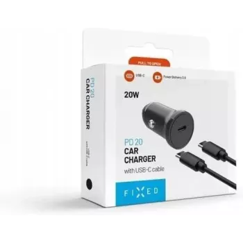 FIXED Cargador de coche USB-C 20W con cable USB-C a USB-C - Negro FIXCC20N-CC-BK