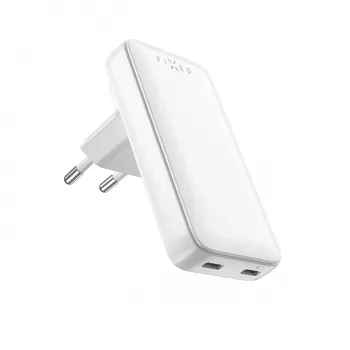 Fixed Slim Traveller Cargador de viaje 2xUSB-C con adaptadores internacionales, GaN, 45W – Blanco