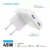 Fixed Slim Traveller Cargador de viaje 2xUSB-C con adaptadores internacionales, GaN, 45W – Blanco