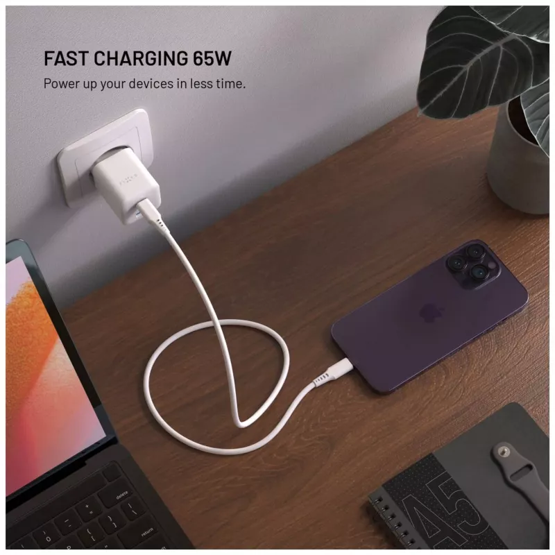Fixed Mini Cargador GaN 2x USB-C y USB 65W Blanco