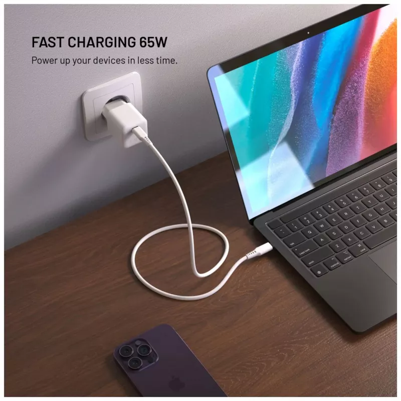 Fixed Mini Fuente de alimentación GaN con salida USB-C y compatibilidad PD, 65W