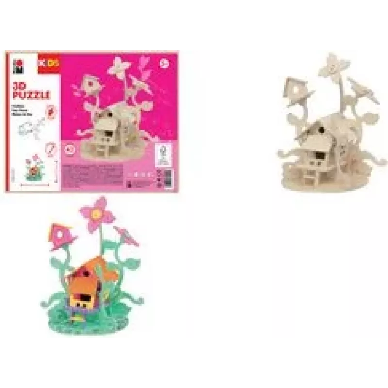 Marabu KiDS puzle 3D casa de hadas, set de construcción de madera de 43 piezas, contrachapado troquelado, montaje por encaje - 1 ud. 0317000000010