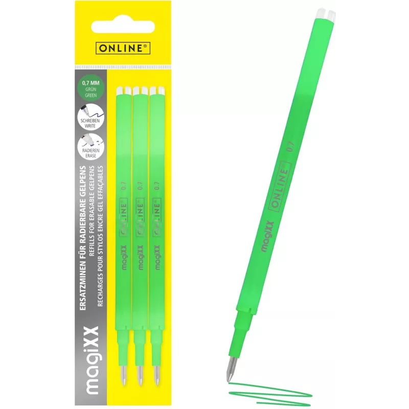 ONLINE magiXX recambio de bolígrafo de gel verde 0,7 mm 3 unidades (40165/3)