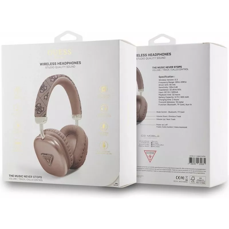 GUESS auriculares over-ear Bluetooth 5.3 con logo 4G Triangle, marrón