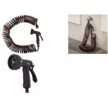 Bradas SPRING FLEX Set de manguera en espiral de 15 m extensible, autoenrollable, con boquilla de pulverización y conexiones rápidas WSF15