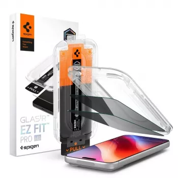 Spigen Glas.tR EZ Fit Pro HD protector de pantalla antiespía de cristal templado para iPhone 18 Pro (pack de 2)