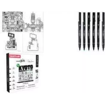uni-ball PIN Kyoto set de rotuladores fineliners, 6 rotuladores de tinta pigmentada (negro, 0,1–pincel), resistentes al agua CF PIN/6 003