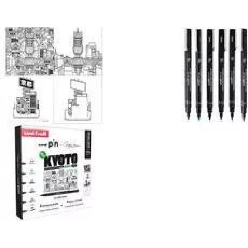 uni-ball PIN Kyoto set de rotuladores fineliners, 6 rotuladores de tinta pigmentada (negro, 0,1–pincel), resistentes al agua CF PIN/6 003