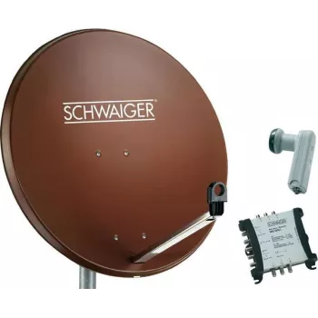 Sistema SAT SCHWAIGER 80 cm 6 usuarios LNB Quattro (sin switch) rojo teja con multiswitch 5/6