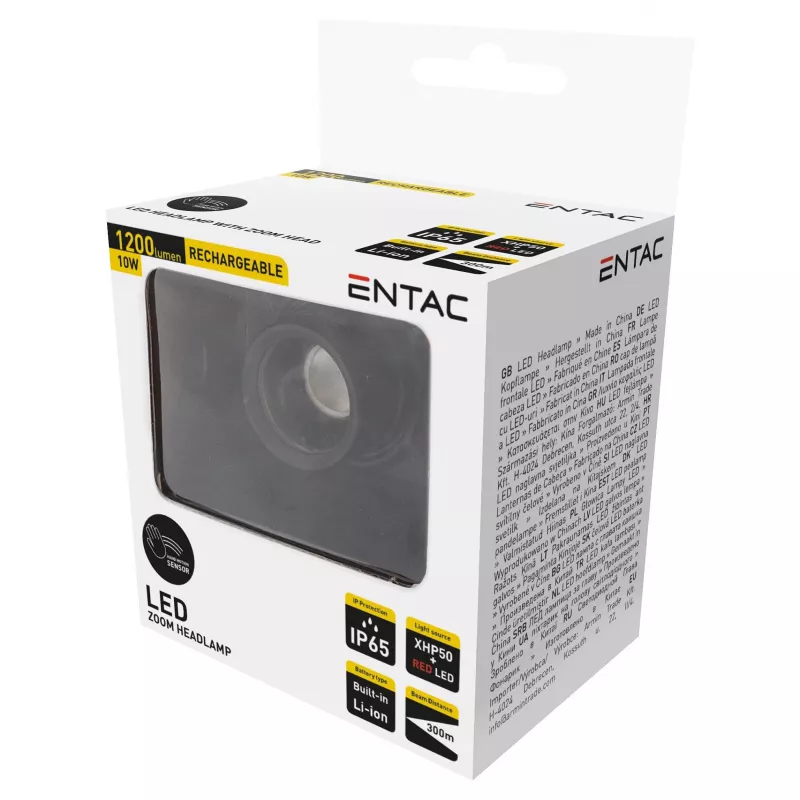 ENTAC EHL-ZH-10W-R Linterna frontal Zoom con batería recargable 10W sensor de movimiento
