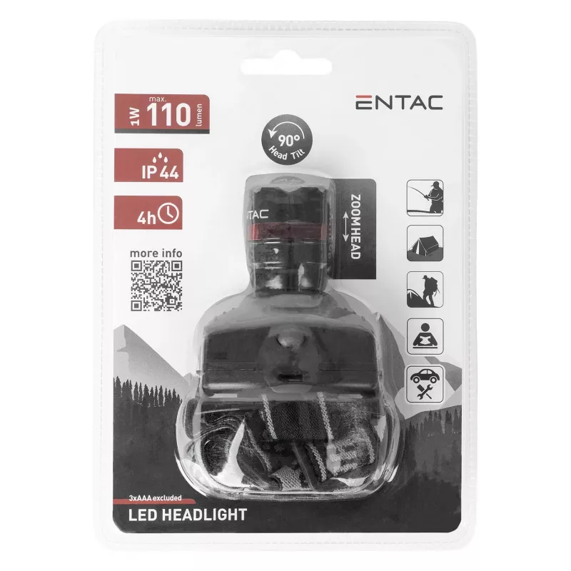 ENTAC EHL-ZOOM-1W-PL Linterna frontal LED Zoom 1W, negra