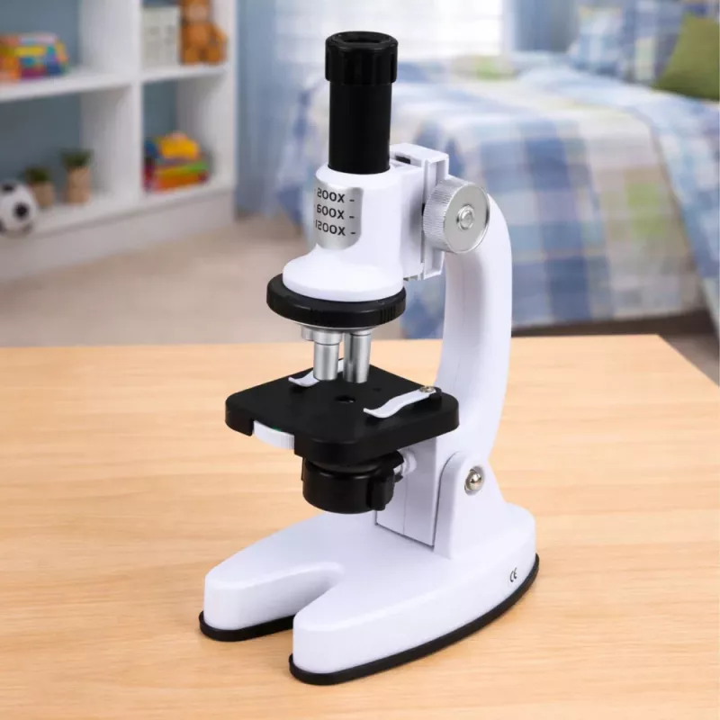 Set educativo de microscopio LEAN TOYS para niños Zoom 1200x accesorios blanco