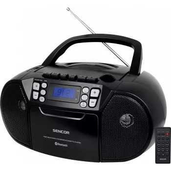 Reproductor de CD portátil SENCOR SPT 3907B CD BT MP3 USB AUX con Bluetooth y radio FM, negro