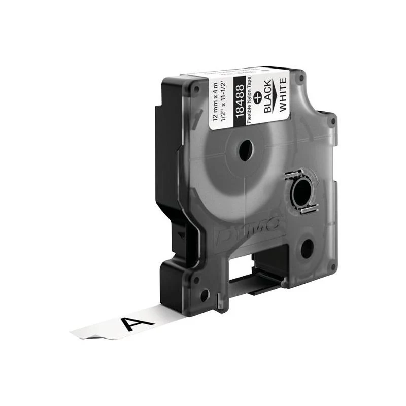 DYMO Rhino IND Cartucho de cinta de etiquetar de nailon permanente 12mm negro sobre blanco (18488, S0718100)