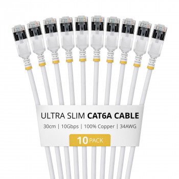 StarTech Cable de red Cat6a U/FTP Slim RJ45, 0,3 m, pack de 10