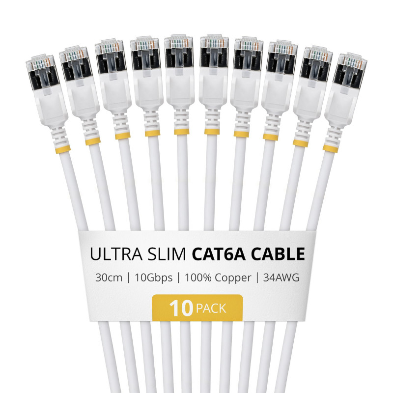 StarTech Cable de red Cat6a U/FTP Slim RJ45, 0,3 m, pack de 10