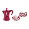 Bialetti Candyland Moka Express 3TZ cafetera manual set, 150 ml, rojo + 2 tazas