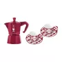 Bialetti Candyland Moka Express 3TZ cafetera manual set, 150 ml, rojo + 2 tazas