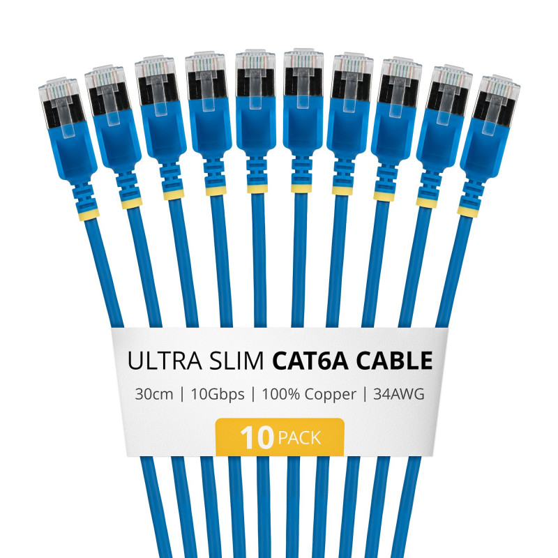 StarTech.com cable de red Cat6a U/FTP Slim RJ45, 0,3 m, azul, pack de 10