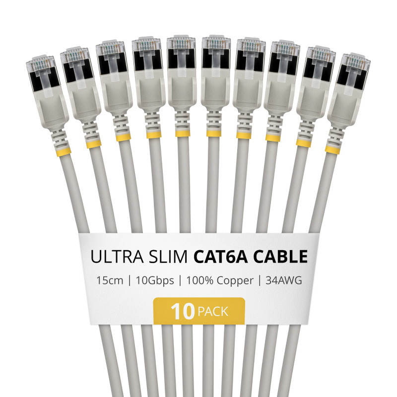 StarTech.com cable de red Slim Cat6a U/FTP RJ45, 0,15 m, gris, pack de 10