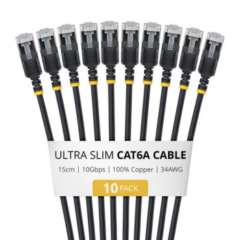 StarTech.com cable de red Slim Cat6a U/FTP RJ45, 0,15 m, negro, pack de 10