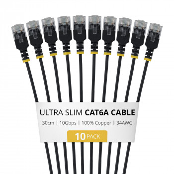 StarTech.com cable de red Slim Cat6a U/UTP RJ45, 0,3 m, negro, pack de 10