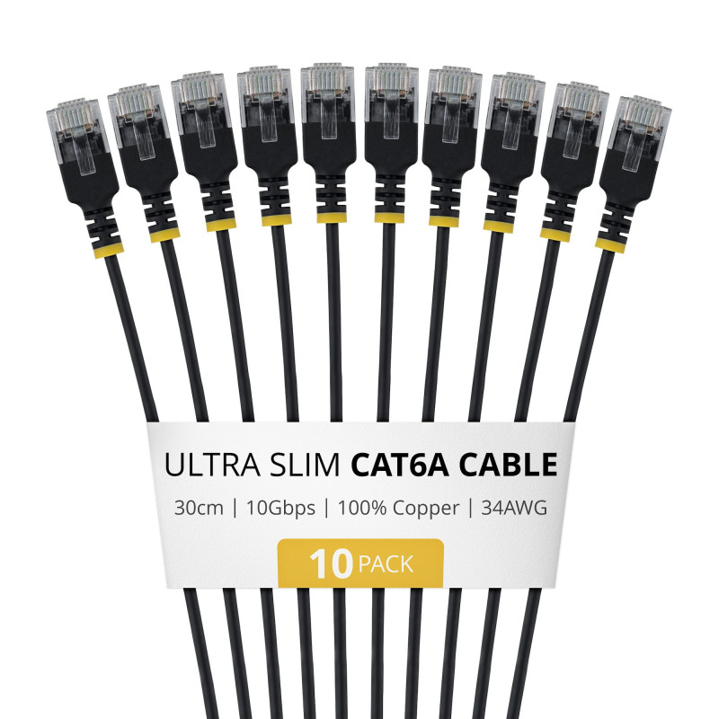 StarTech.com cable de red Slim Cat6a U/UTP RJ45, 0,3 m, negro, pack de 10