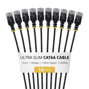 StarTech.com cable de red Slim Cat6a U/UTP RJ45, 0,15 m, negro, pack de 10